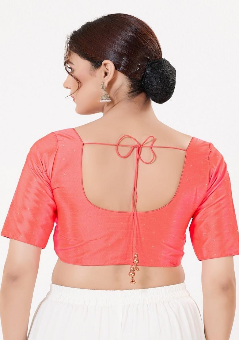 Fuschia Pink Hand embroidery Poly Tafeta Silk Blouse - Indya