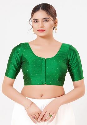 Green Hand embroidery Poly Tafeta Silk Blouse