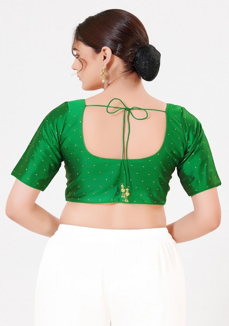 Green Hand embroidery Poly Tafeta Silk Blouse
