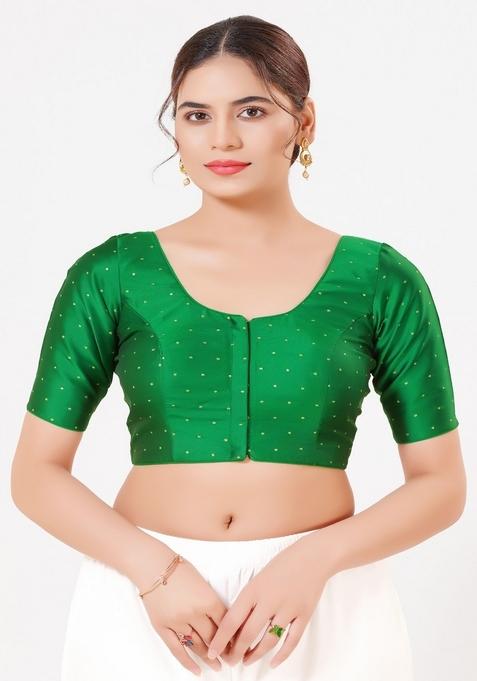 Green Hand embroidery Poly Tafeta Silk Blouse