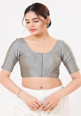 Grey Hand embroidery Poly Tafeta Silk Blouse