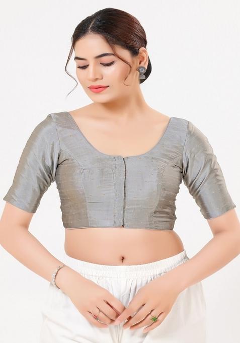 Grey Hand embroidery Poly Tafeta Silk Blouse
