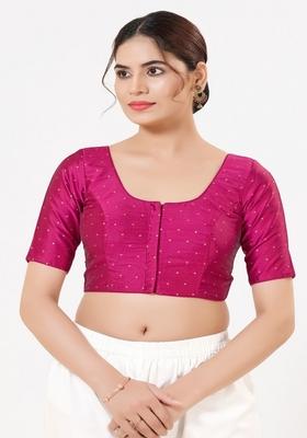 Magenta Hand embroidery Poly Tafeta Silk Blouse