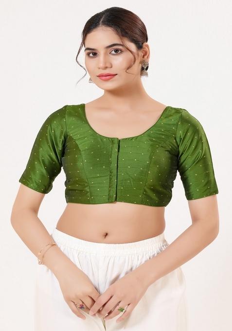 Mehendi Green Hand embroidery Poly Tafeta Silk Blouse