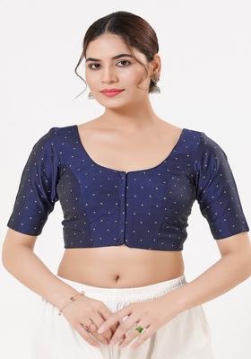 Navy Blue Hand embroidery Poly Tafeta Silk Blouse