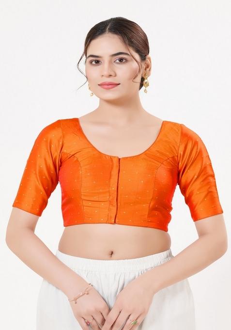 Orange Hand embroidery Poly Tafeta Silk Blouse