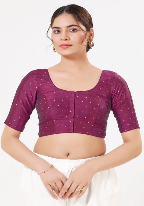 Plum Hand embroidery Poly Tafeta Silk Blouse