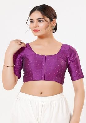 Purple Hand embroidery Poly Tafeta Silk Blouse
