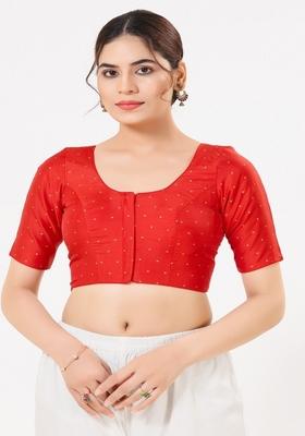 Red Hand embroidery Poly Tafeta Silk Blouse