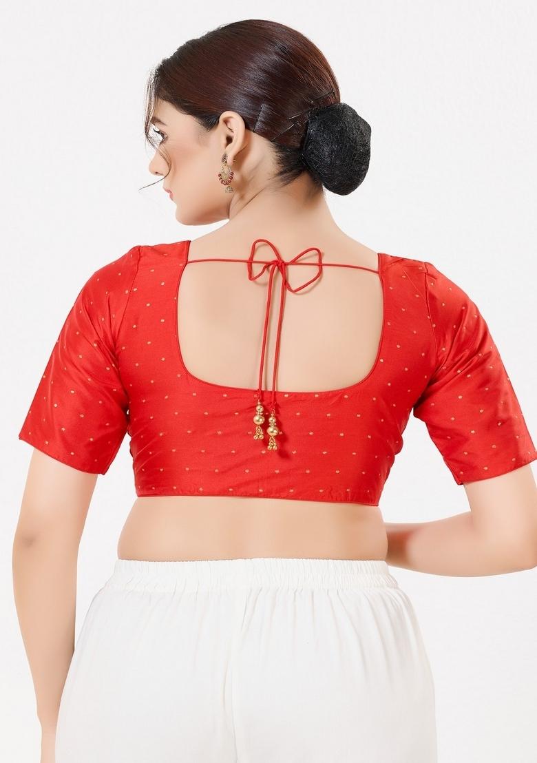 Red Hand embroidery Poly Tafeta Silk Blouse