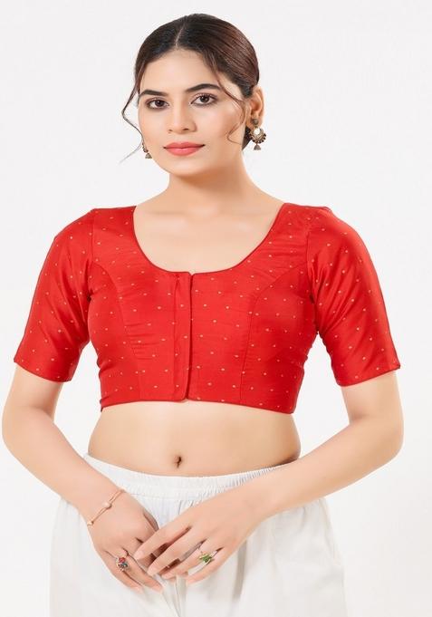 Red Hand embroidery Poly Tafeta Silk Blouse