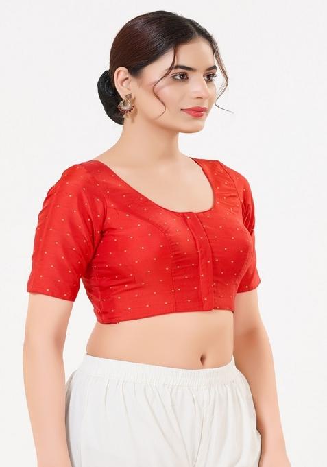 Red Hand embroidery Poly Tafeta Silk Blouse