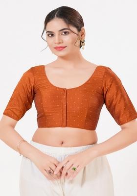 Rust Hand embroidery Poly Tafeta Silk Blouse