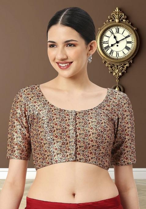 Beige Printed Silk Blouse