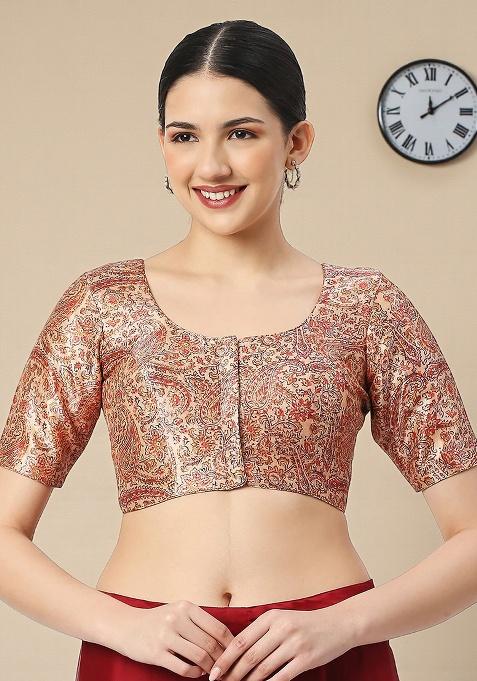 Light Beige Printed Silk Blouse