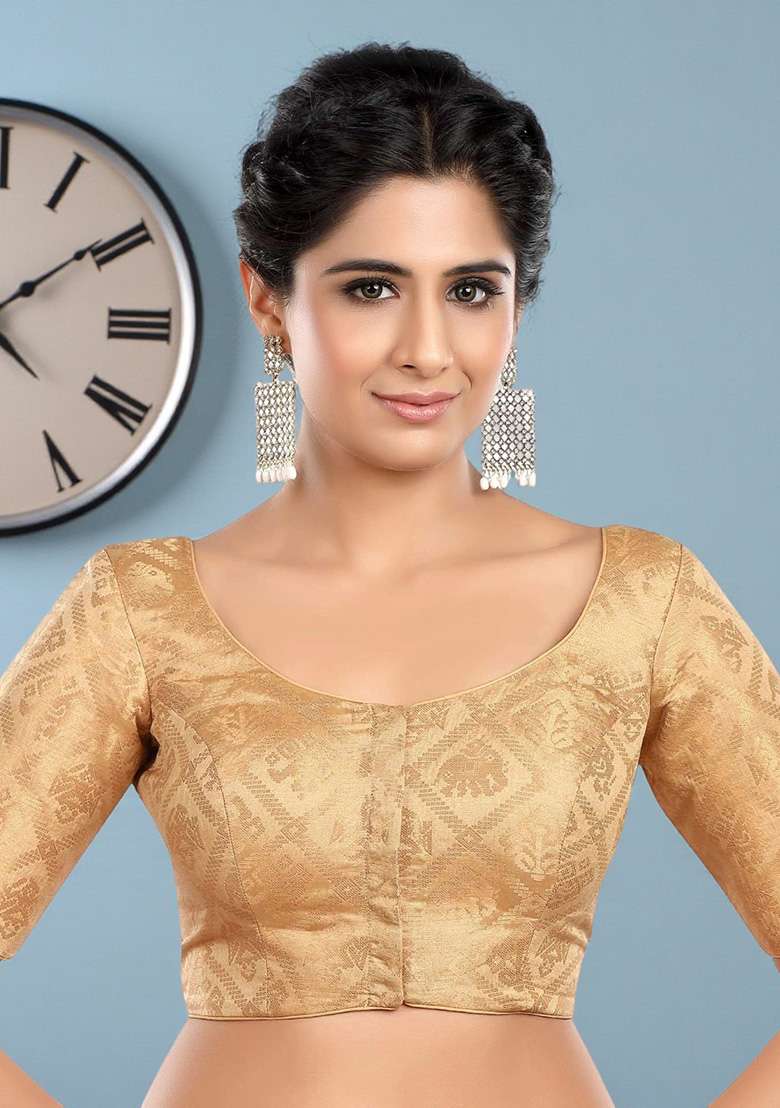 Golden Printed Brocade Blouse - Indya