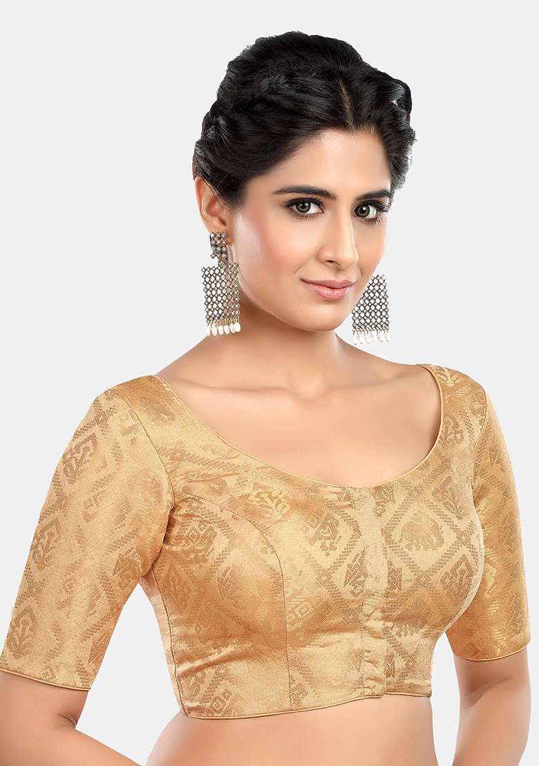 Golden Printed Brocade Blouse - Indya