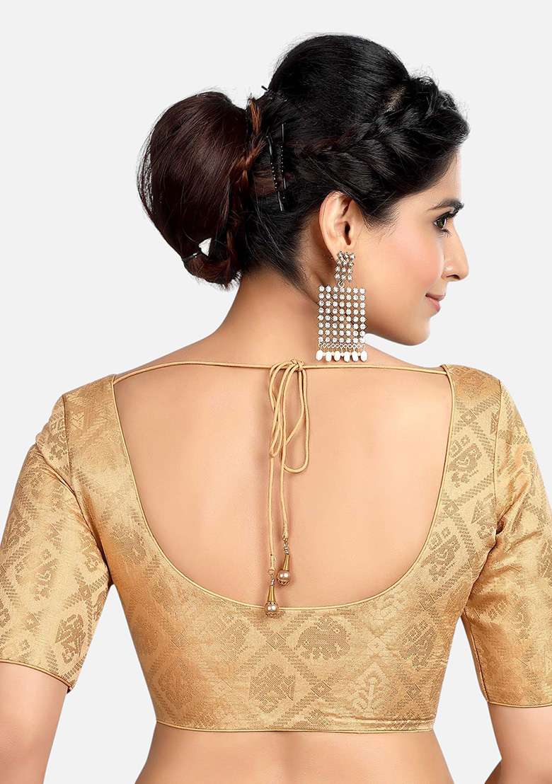Golden Printed Brocade Blouse - Indya
