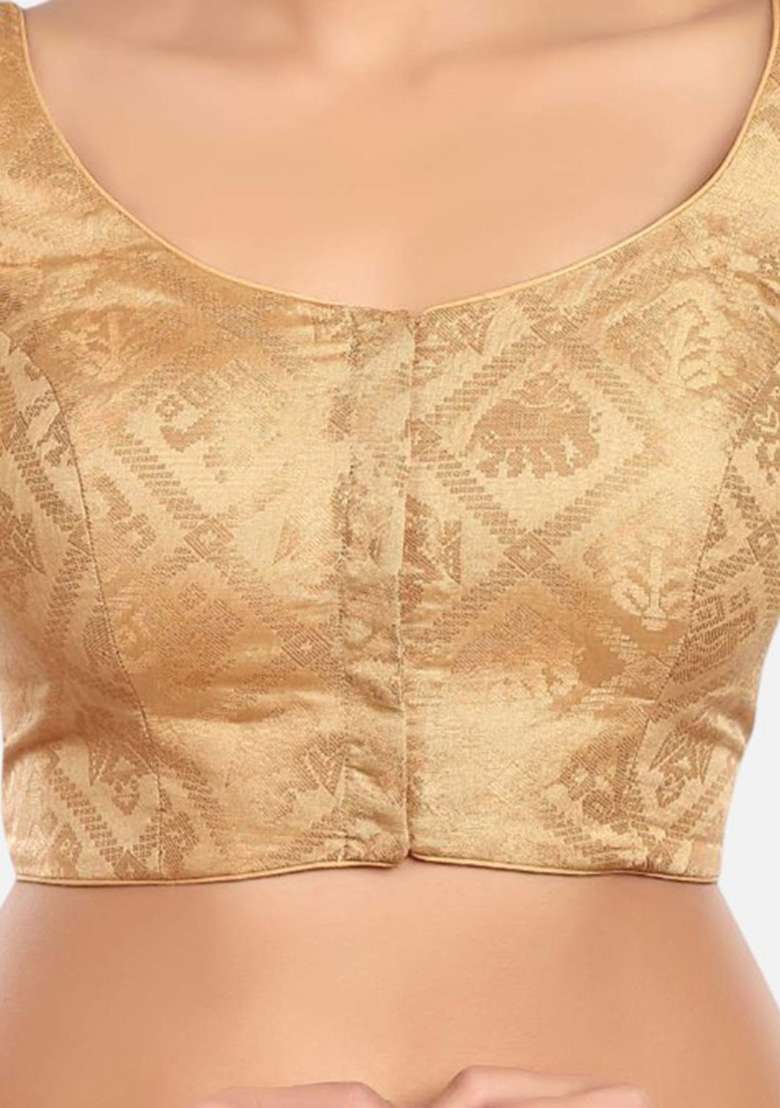 Golden Printed Brocade Blouse - Indya
