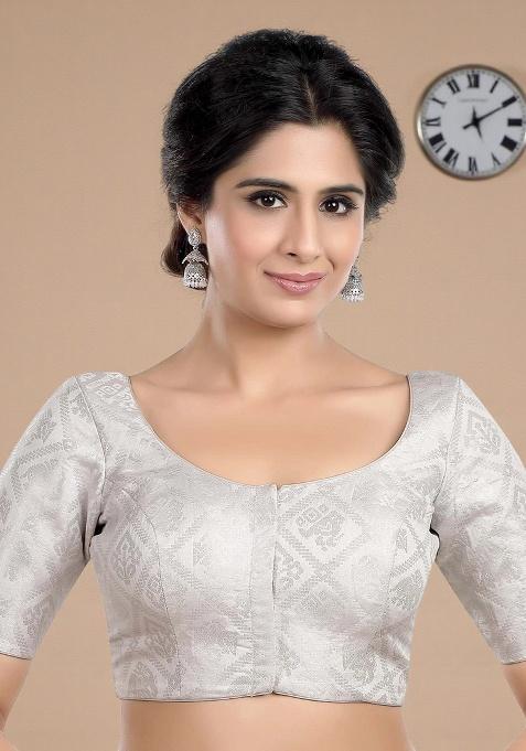 Silver Printed Brocade Blouse