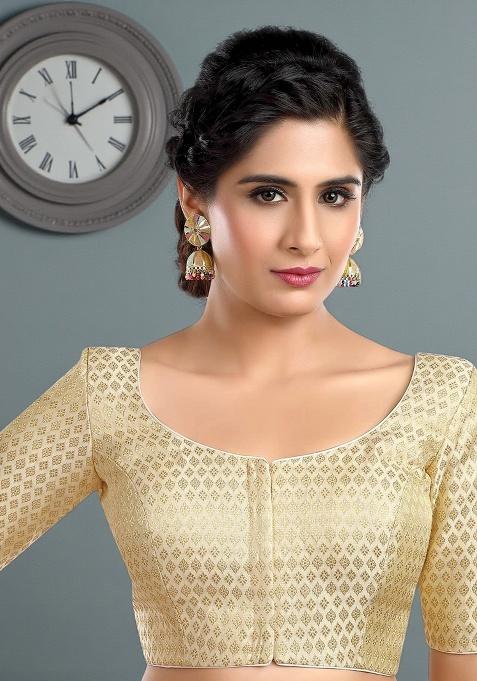 Cream Printed Brocade Blouse