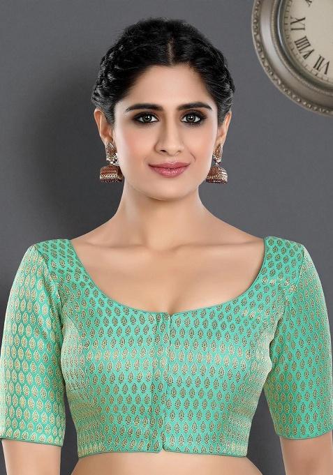 Pista Green Printed Brocade Blouse