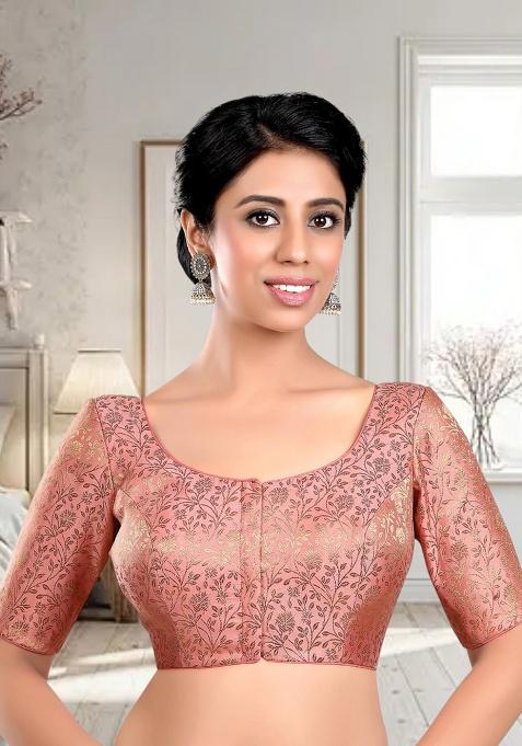 Peach Printed Brocade Blouse