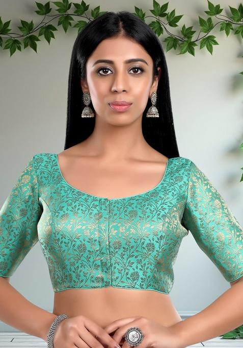 Pista Green Printed Brocade Blouse