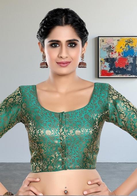 Rama Green Printed Brocade Blouse