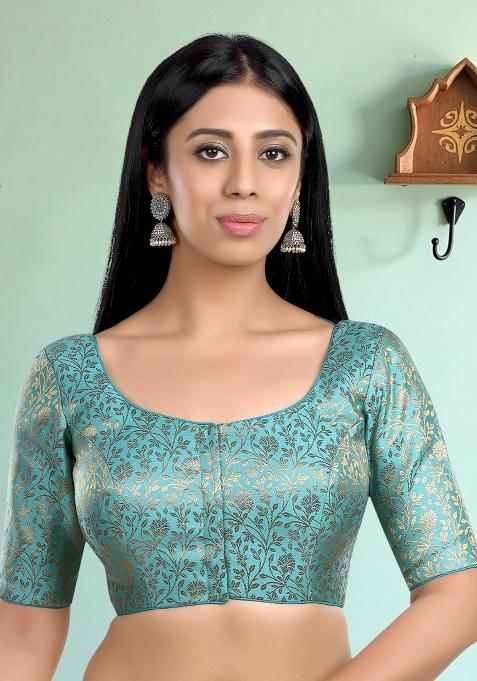 Sky Blue Printed Brocade Blouse