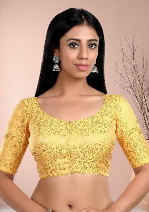Yellow Printed Brocade Blouse