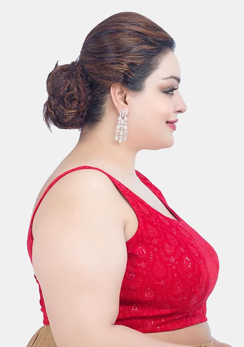 Red Embroidery Velvet Blouse - Indya