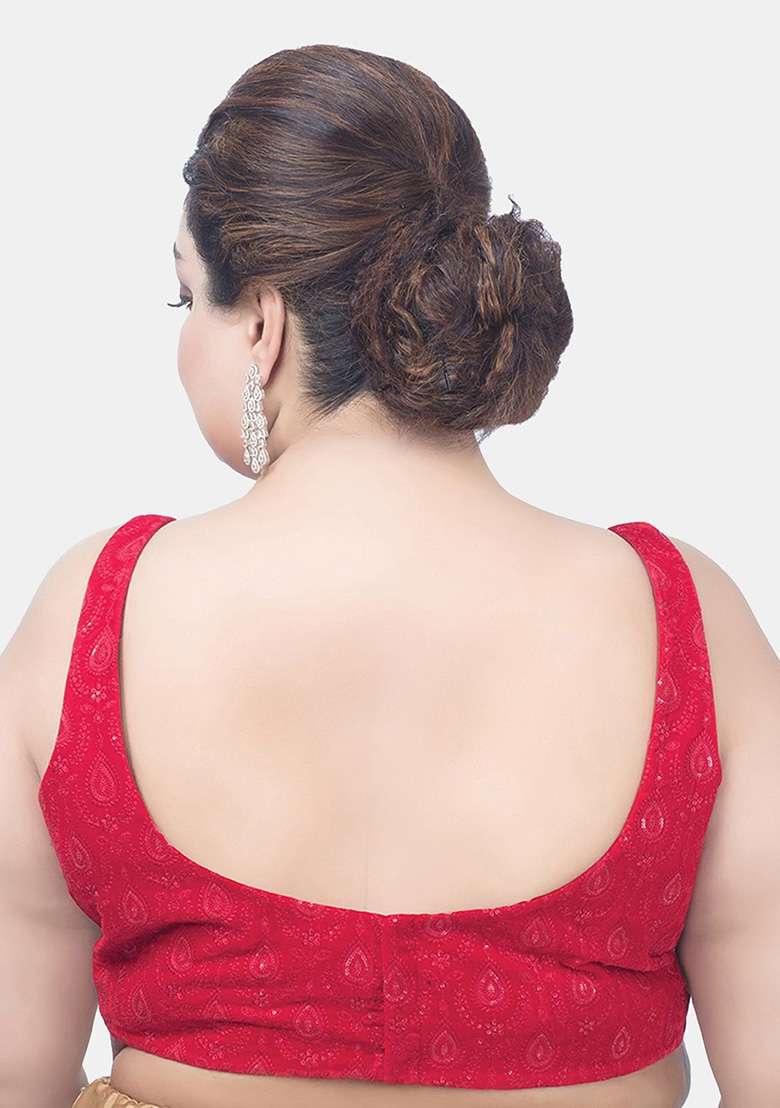 Red Embroidery Velvet Blouse - Indya