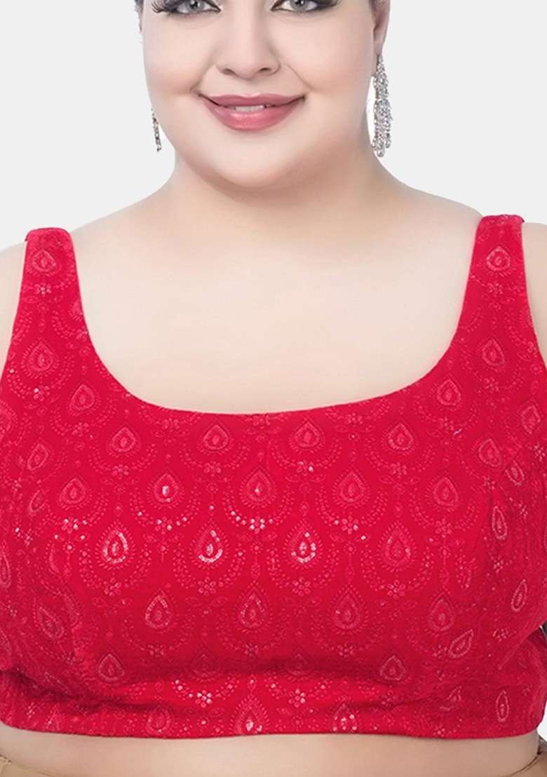 Red Embroidery Velvet Blouse - Indya