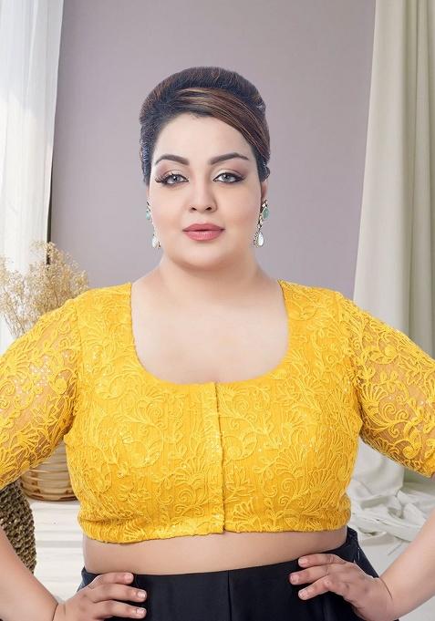 Yellow Embroidery Art Silk Blouse