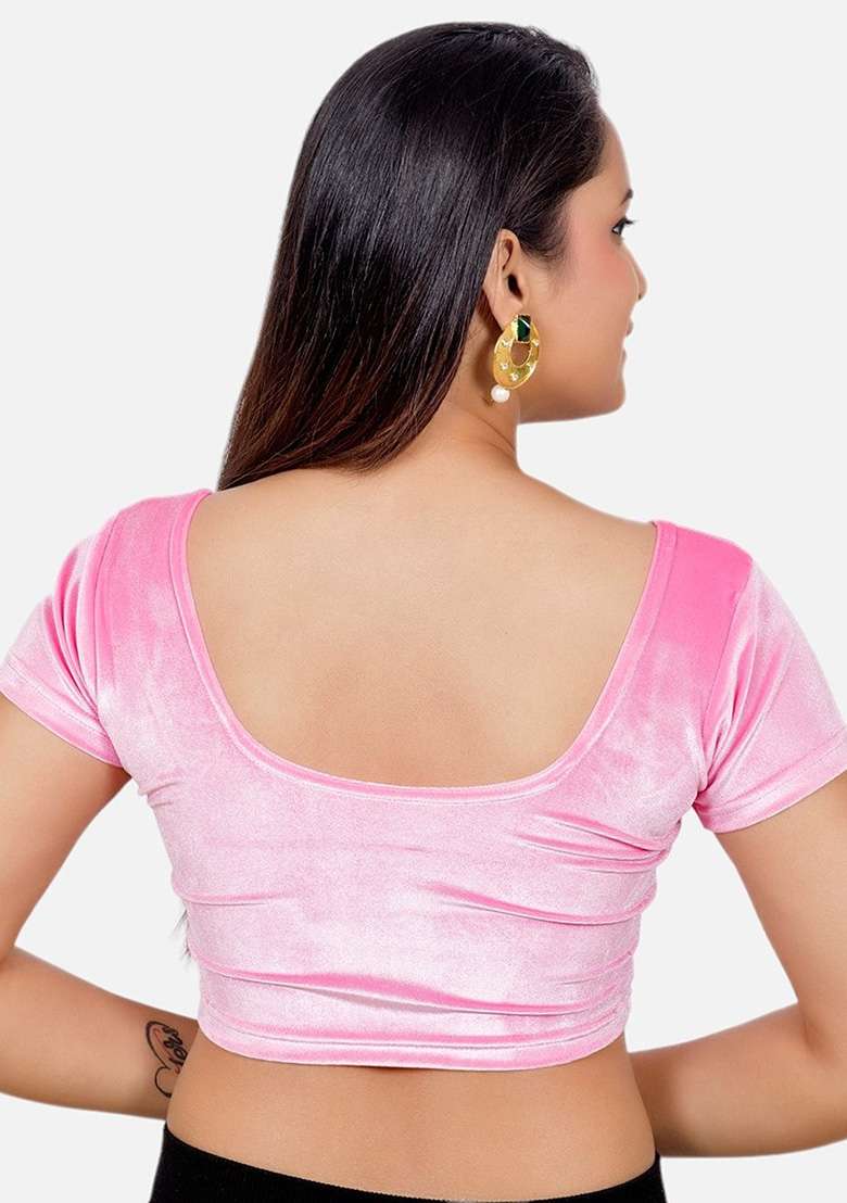 Baby Pink Plain Velvet Blouse - Indya
