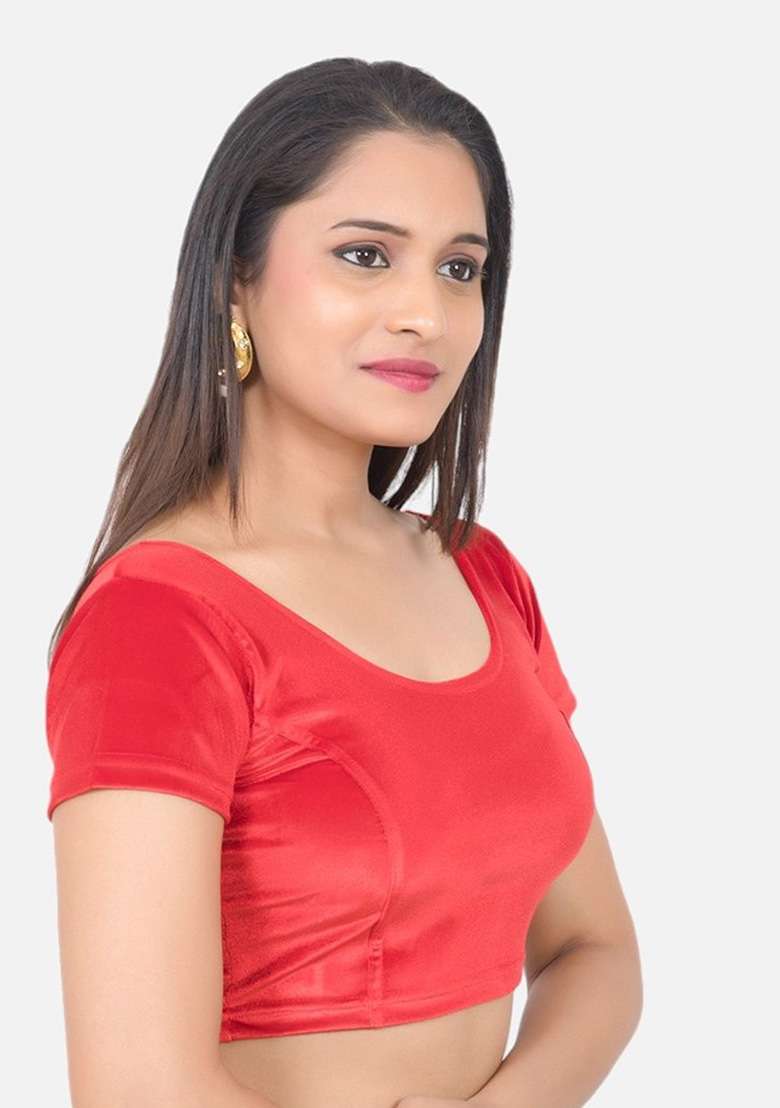 Red Plain Velvet Blouse - Indya