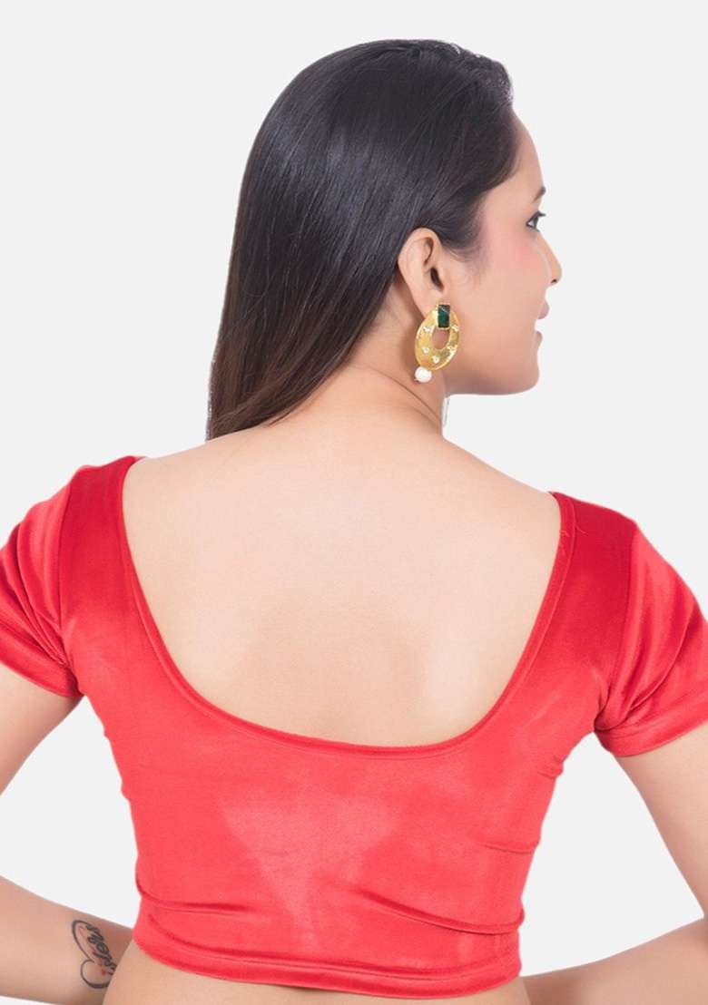 Red Plain Velvet Blouse - Indya