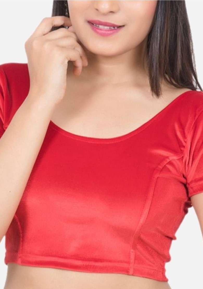 Red Plain Velvet Blouse - Indya