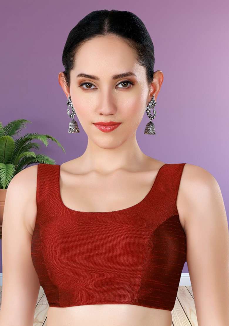 Maroon Plain Dupion Silk Blouse - Indya