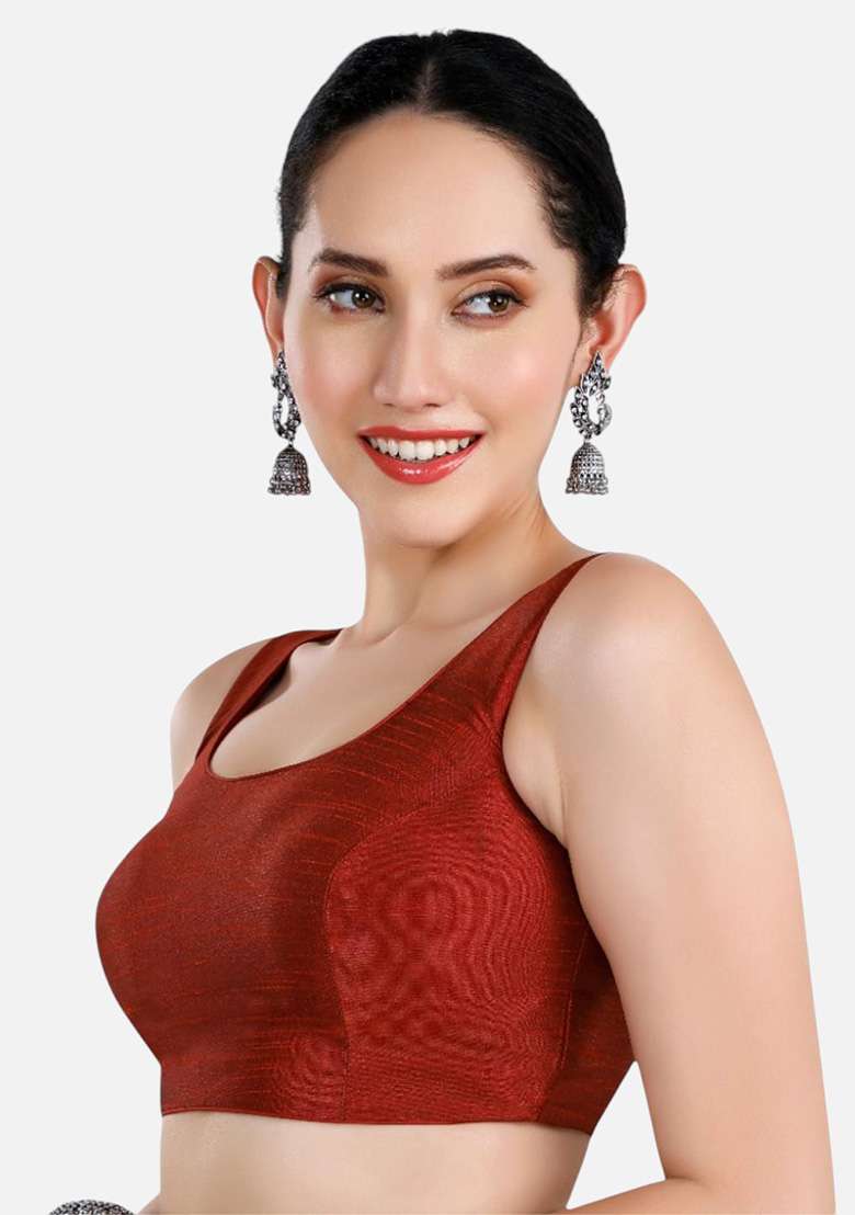 Maroon Plain Dupion Silk Blouse - Indya