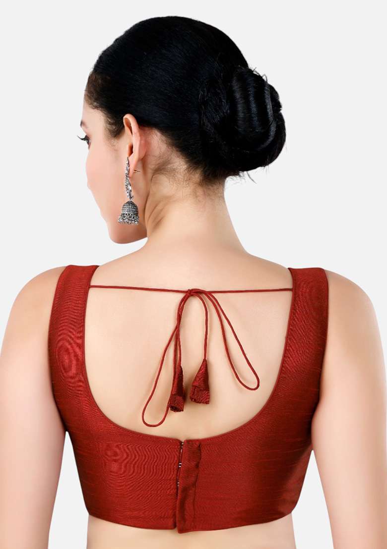 Maroon Plain Dupion Silk Blouse - Indya