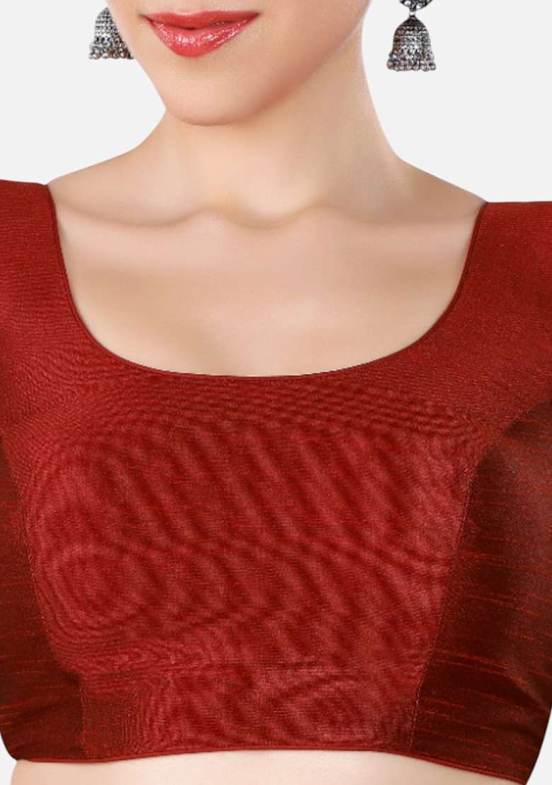 Maroon Plain Dupion Silk Blouse - Indya