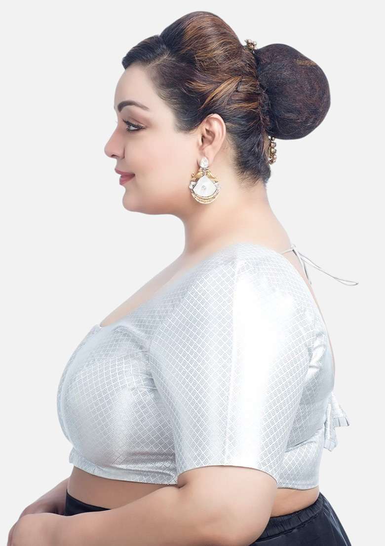 Silver Plain Brocade Blouse - Indya