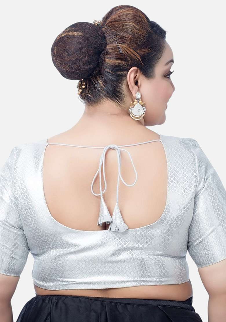 Silver Plain Brocade Blouse - Indya