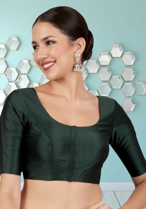 Bottle Green Plain Banglori Silk Blouse