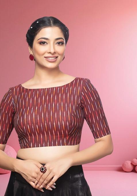 Maroon Printed Ikat Cotton Blouse