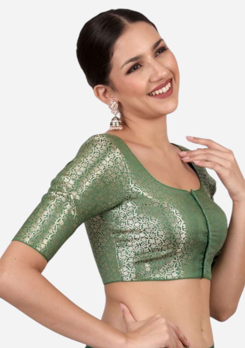 Green Printed Brocade Blouse - Indya