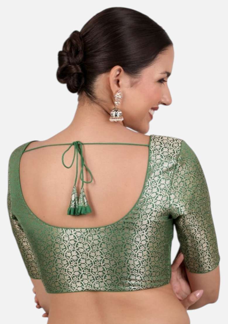 Green Printed Brocade Blouse - Indya