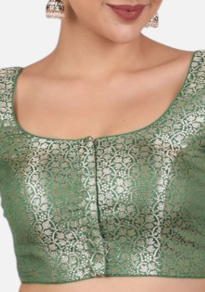 Green Printed Brocade Blouse - Indya